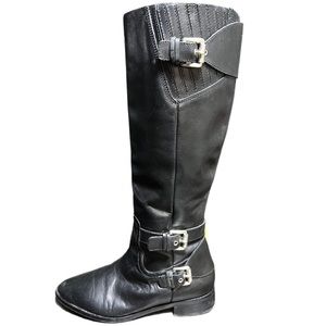 Michael Kors Tall Knee High Black Leather Riding Boots Size 6.5